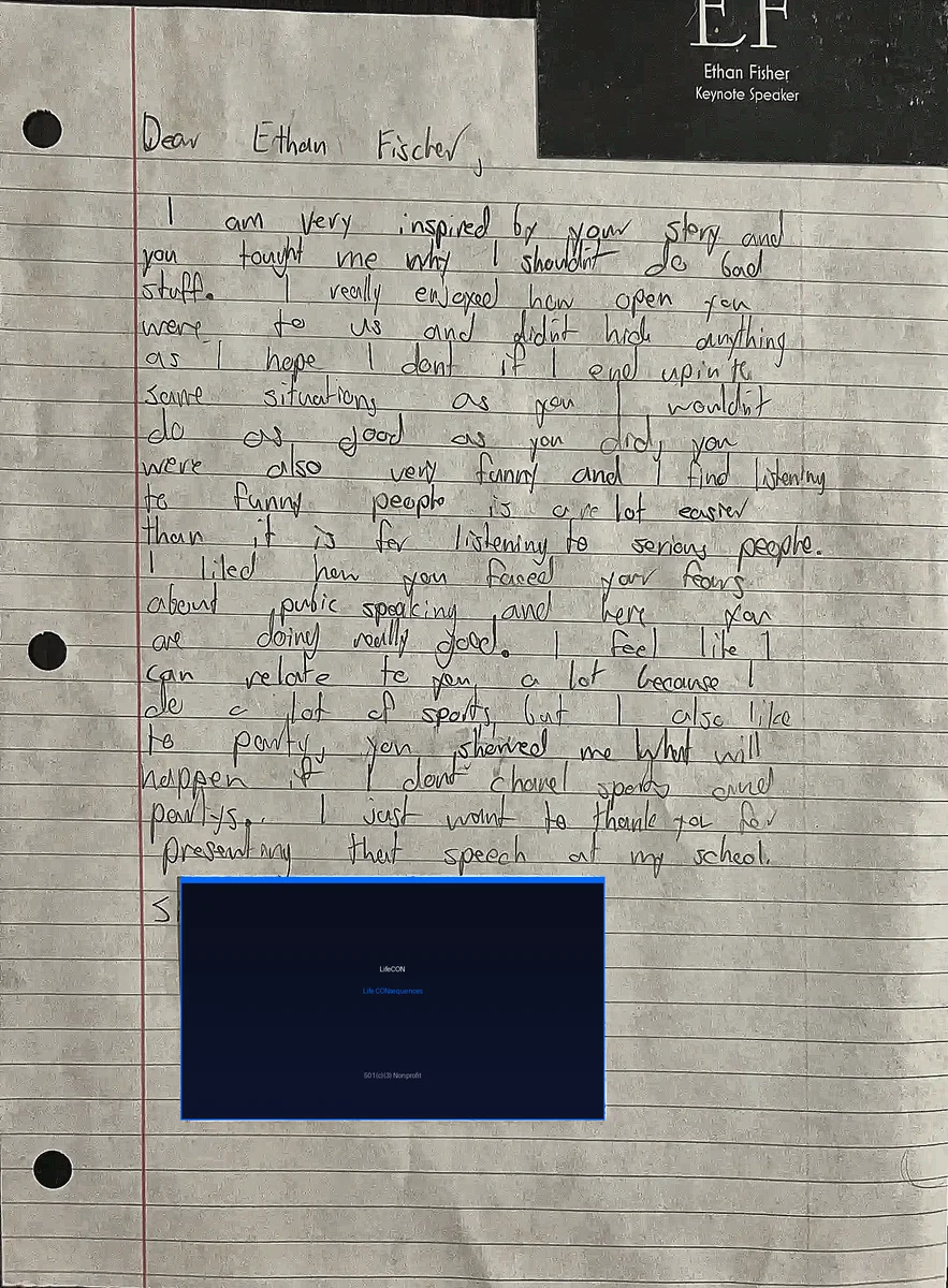 Student Letter - Message of gratitude