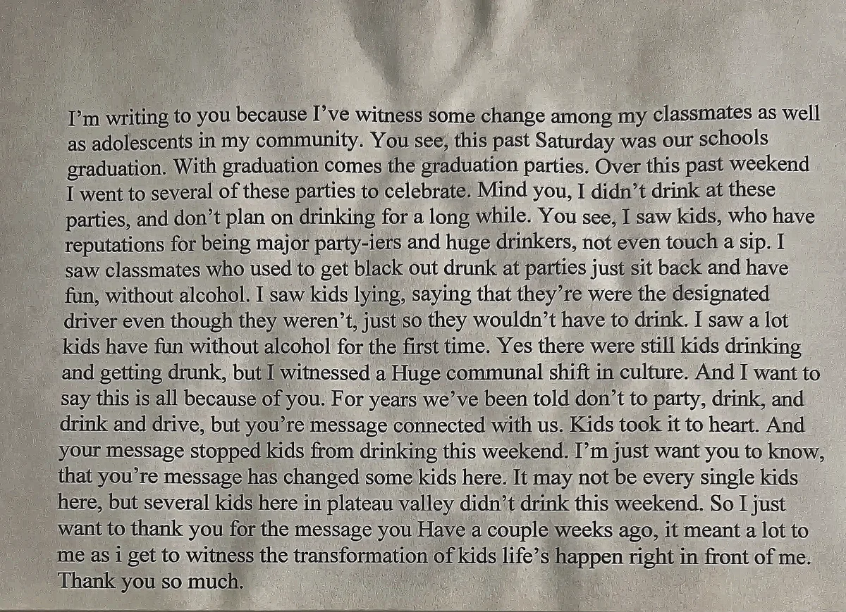 Student Letter - Words of change