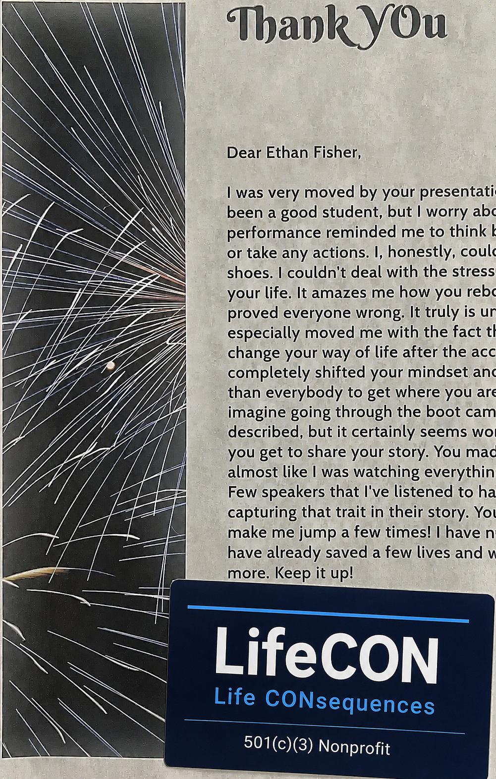 Student Letter - Thank you card with fireworks